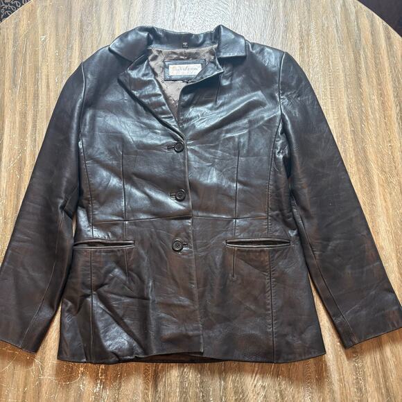 Vintage Jones New York Women's Medium Brown Leather Jacket - Picture 1 of 7